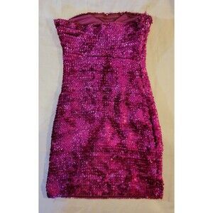 WOW Couture Women's Pink Sequin Molded Cup Lined Tube Top Dress - Size Medium